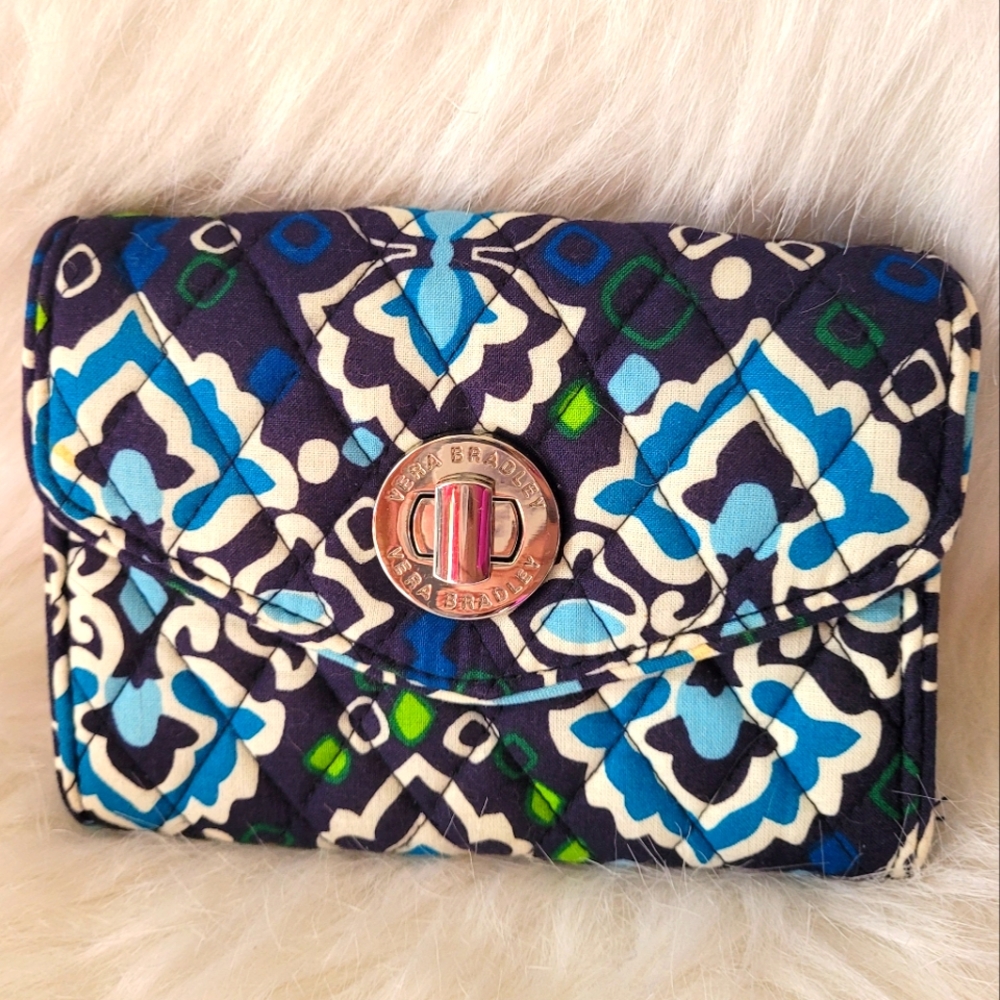 Vera Bradley Blue Ink Turn Lock Wallet